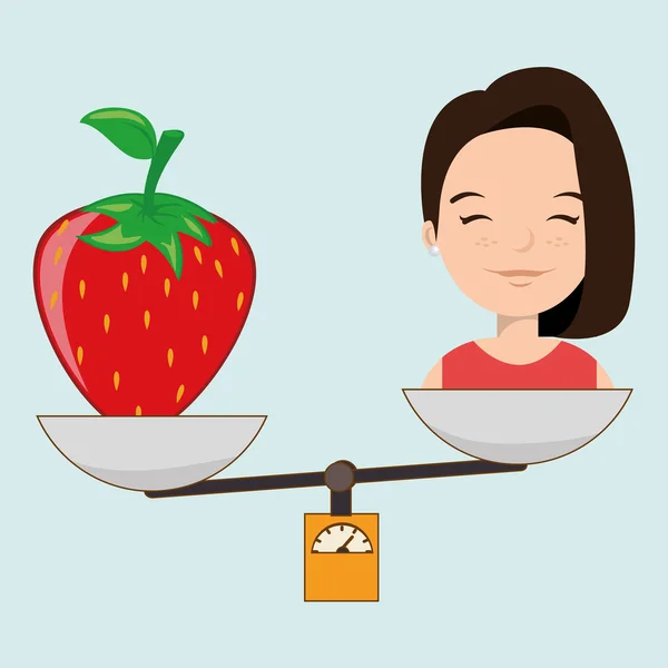 Frau Cartoon Früchte Erdbeere Nahrung Balance — Stockvektor