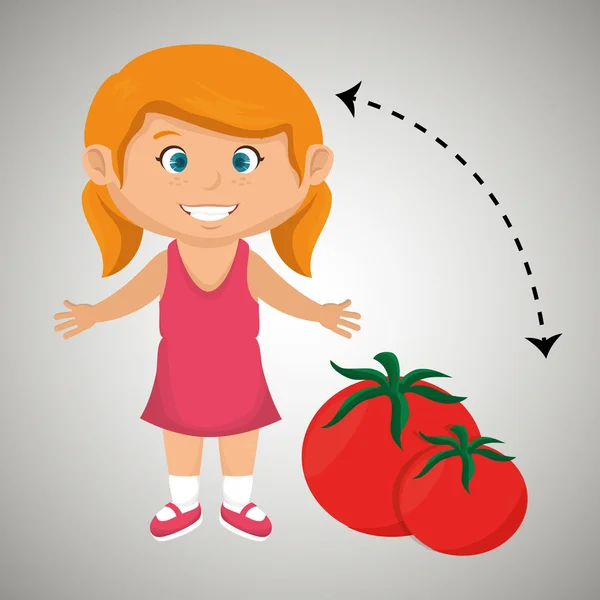 Mädchen Cartoon Tomate Gemüse Gesundheit — Stockvektor