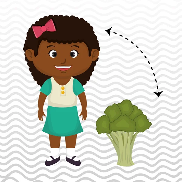 Chica dibujos animados brócoli vegetal — Vector de stock