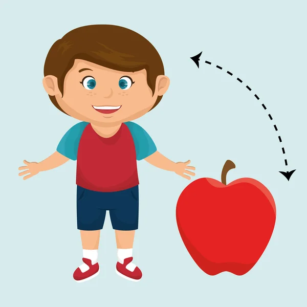 Niño dibujos animados fruta manzana rojo — Vector de stock