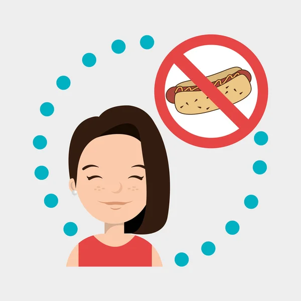 禁止的女人卡通快餐食品 — 图库矢量图片