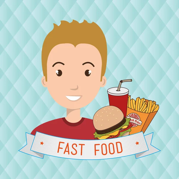 Mann Cartoon Fast Food — Stockvektor