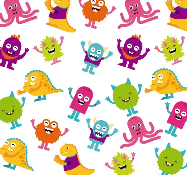 Monster characters in birthday party — Stock Vector