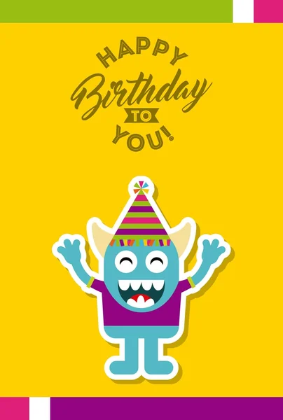 Monster characters in birthday party — Stock Vector