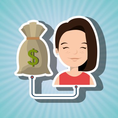 kadın karikatür çanta para Doları
