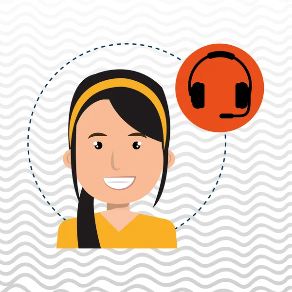 Mujer auriculares diseño aislado — Vector de stock