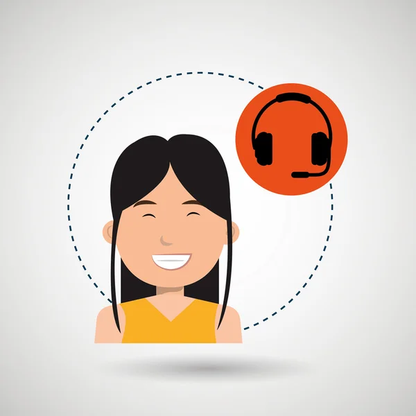 Mujer auriculares diseño aislado — Vector de stock