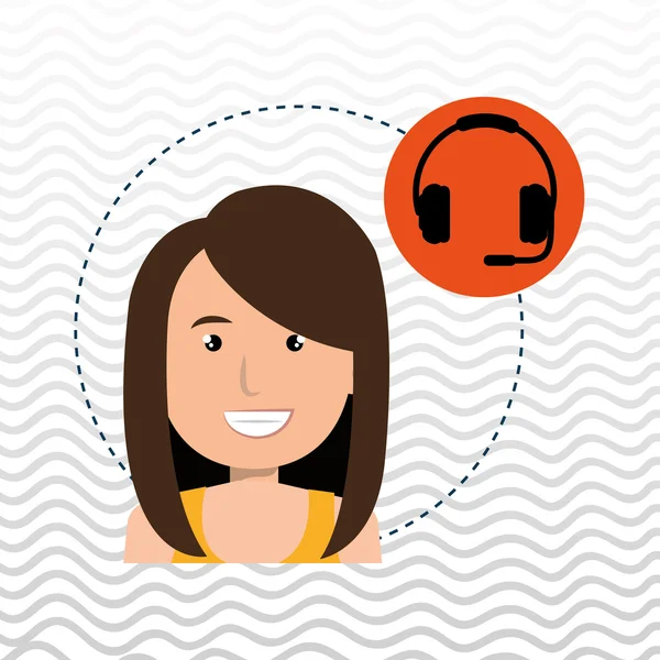 Mujer auriculares diseño aislado — Vector de stock