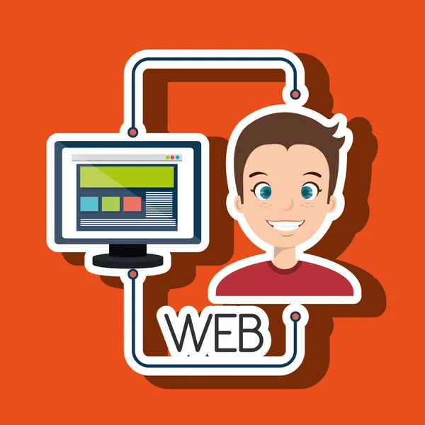 Man cartoon webpagina — Stockvector