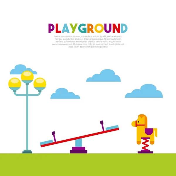 Lindo parque infantil com crianças brincando — Vetor de Stock
