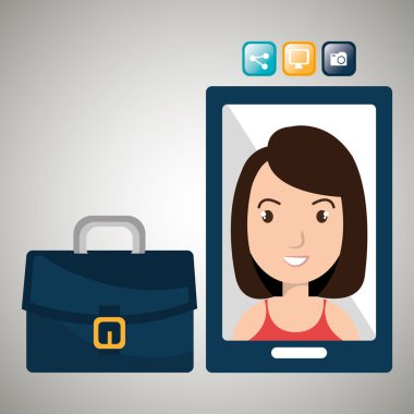 Yönetici kadın ve cep telefonu simgesi tasarım izole