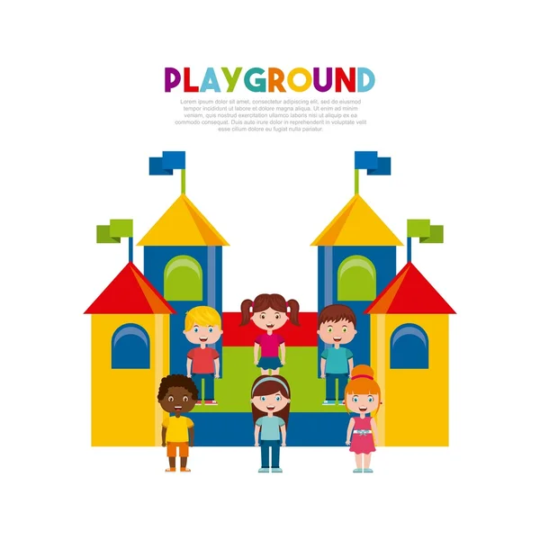 Hermoso parque infantil con niños jugando — Archivo Imágenes Vectoriales