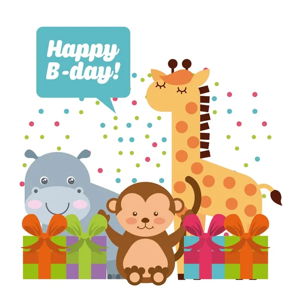 動物のかわいい誕生日パーティーお祝い — ストックベクタ