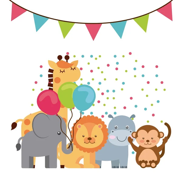 Animal lindo cumpleaños fiesta celebración — Vector de stock