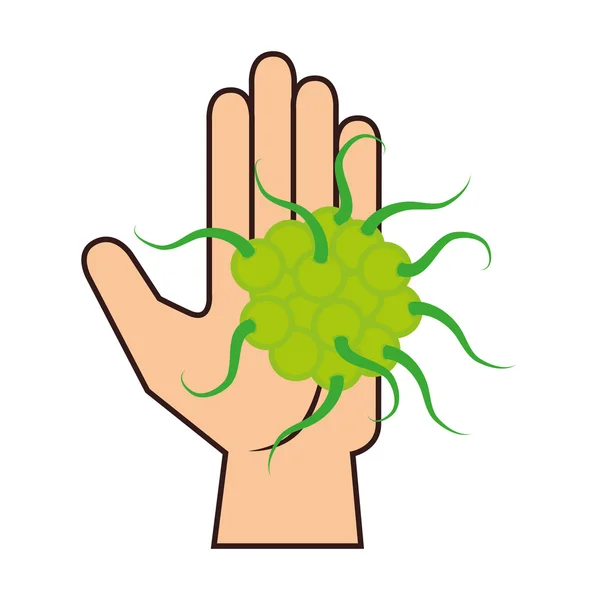 Hand with bacteria germs — Stock Vector