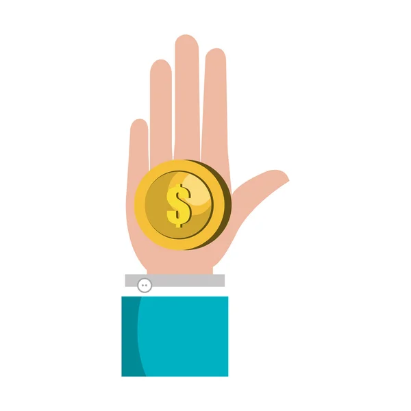 Hand met geld munt — Stockvector