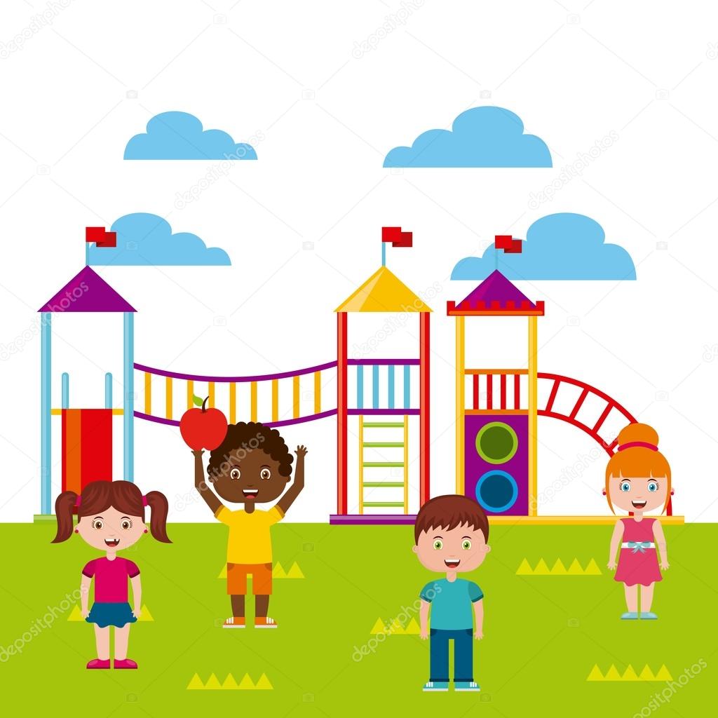 beautiful children playground with kids playing