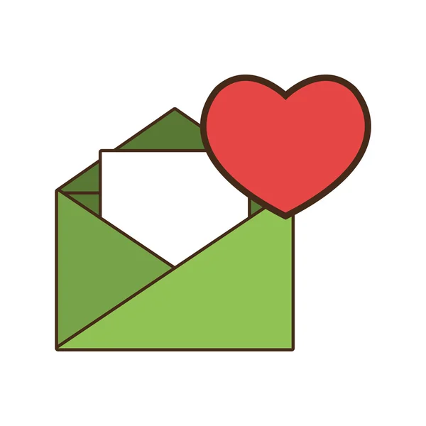 Green envelope with red heart — Stock Vector