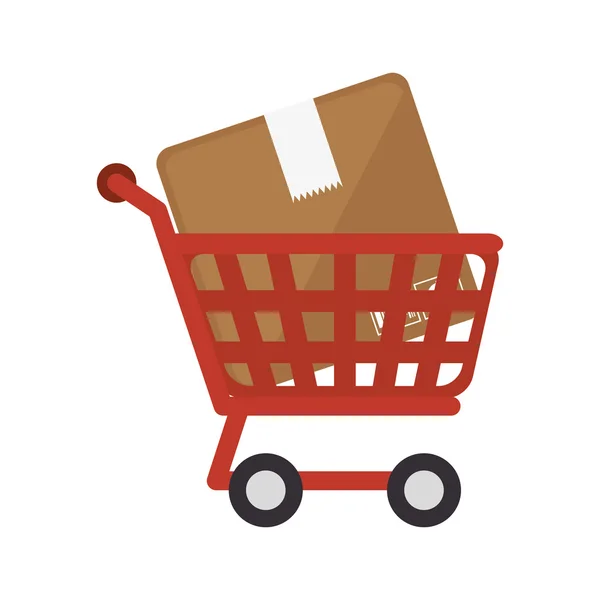 Carton box and shopping cart — Stock Vector