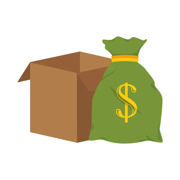 Boîte de carton et sac d'argent — Image vectorielle