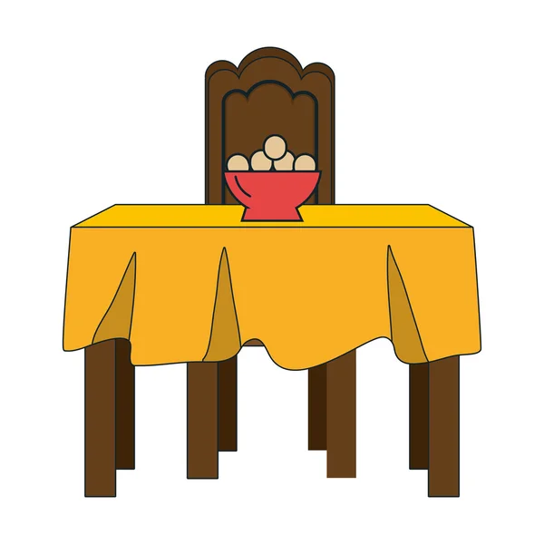 Table à manger avec nappe jaune — Image vectorielle