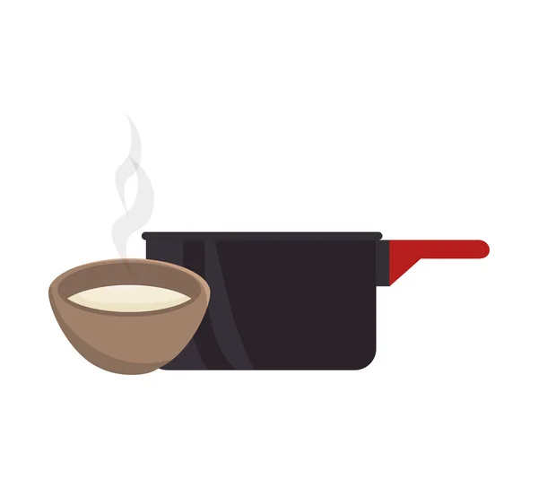 주방 냄비와 뜨거운 음식 그릇 — 스톡 벡터