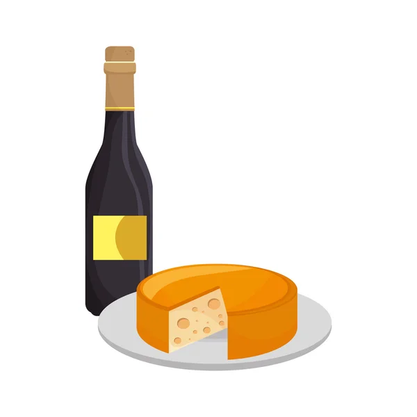 Пляшка вина і сир — стоковий вектор