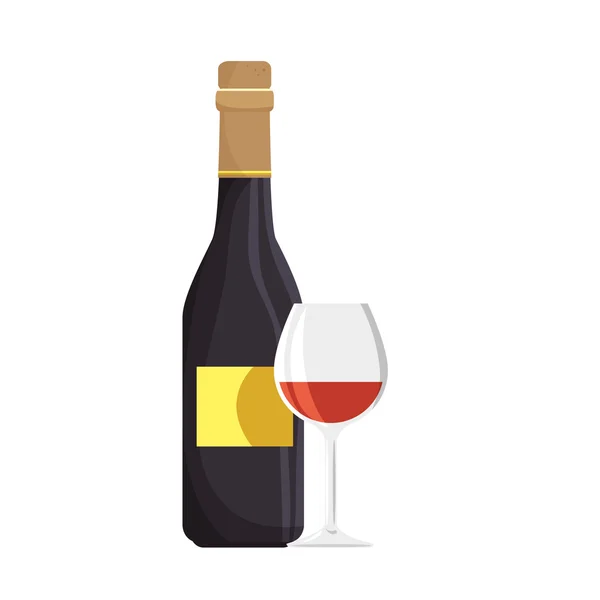 Botella de vino y copa de vidrio — Vector de stock