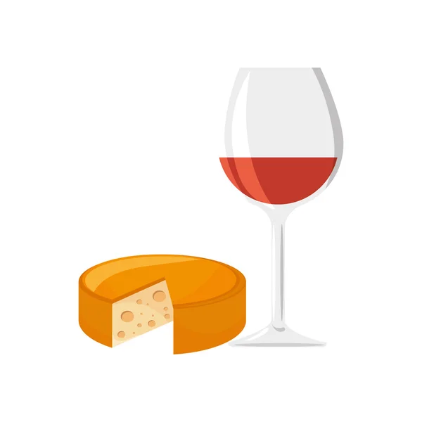 葡萄酒杯和奶酪 — 图库矢量图片