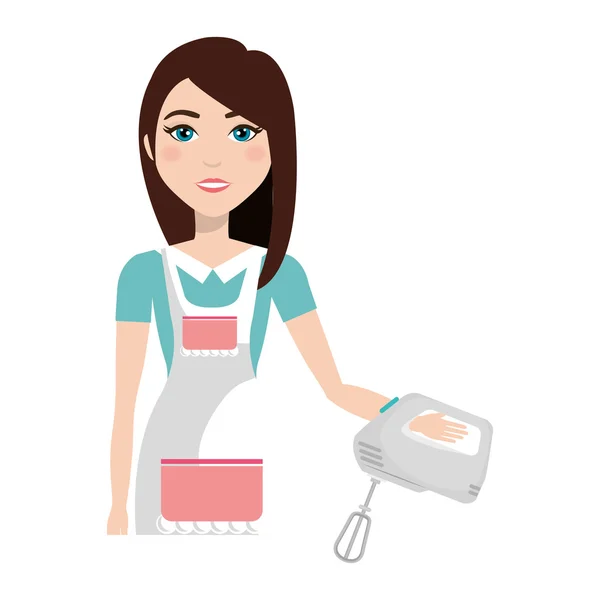 Cocina mujer con mezclador de cocina — Vector de stock