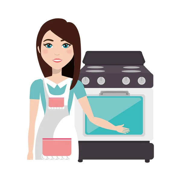 Wanita kompor dengan oven - Stok Vektor