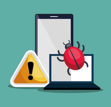 Smartphone ve laptop ve uyarı işareti