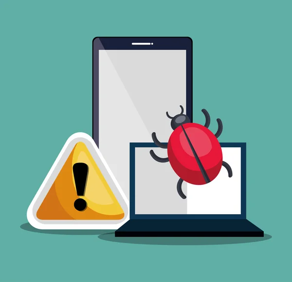 Smartphone och laptop och varning logga — Stock vektor