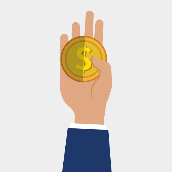 Hand som håller ett pengar mynt — Stock vektor