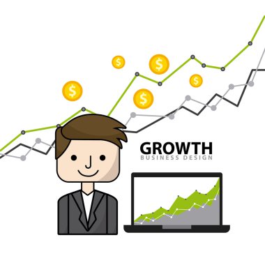 İş büyüme para düz simgeler