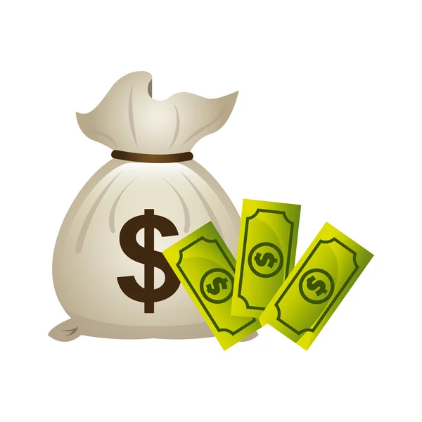 Zak geld met economie pictogram — Stockvector