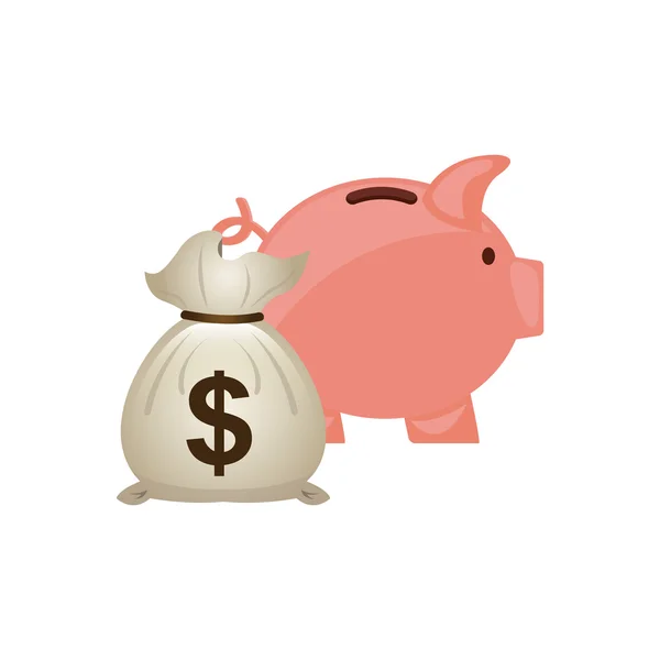 Ahorro de cerdo con icono de la economía — Archivo Imágenes Vectoriales