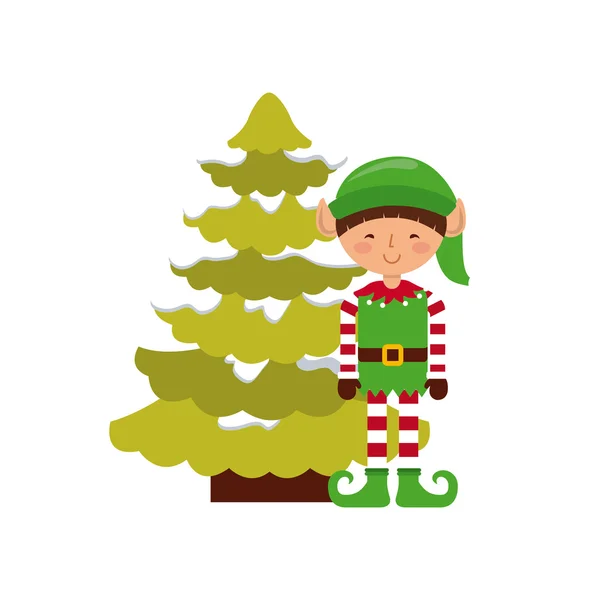 Carácter de Navidad con icono de árbol — Vector de stock