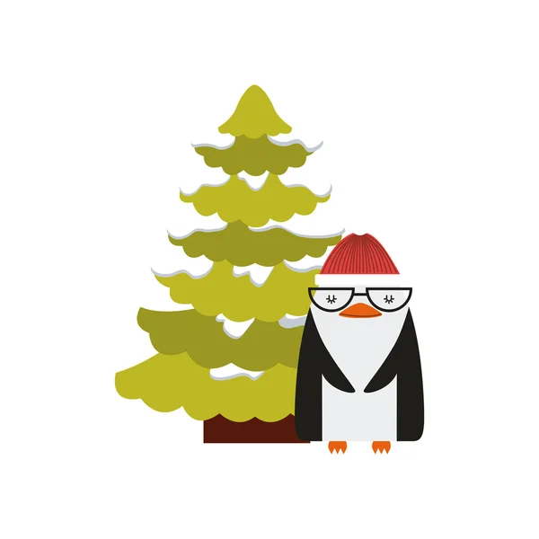 Caractère de Noël avec icône de l'arbre — Image vectorielle