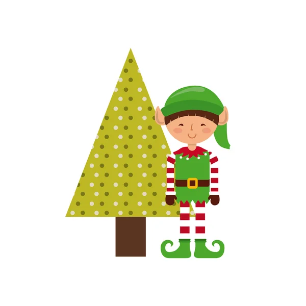 Carácter de Navidad con icono de árbol — Vector de stock