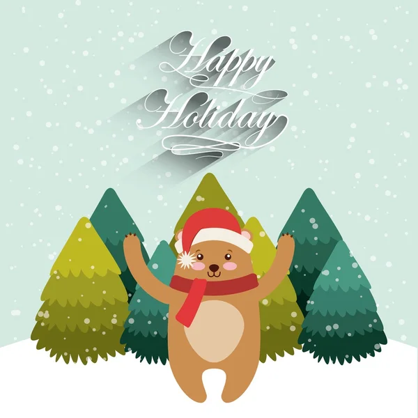 Χαριτωμένο ζώο Χριστουγεννιάτικη γιορτή κάρτα — Διανυσματικό Αρχείο