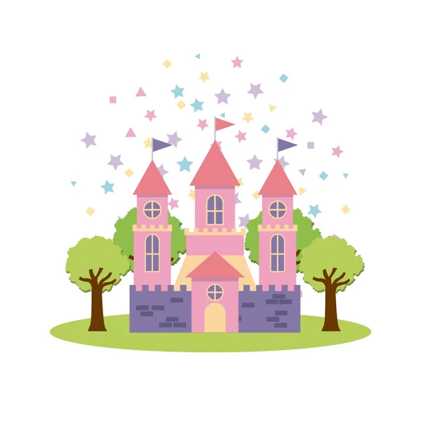 Lindo castillo de fantasía rosa — Vector de stock