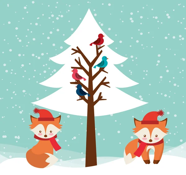 Mignon animal carte de célébration de Noël — Image vectorielle