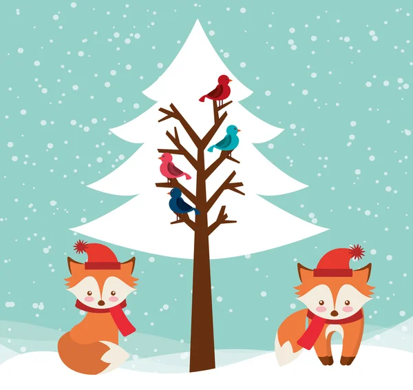 Schattige dieren kerstkaart viering — Stockvector