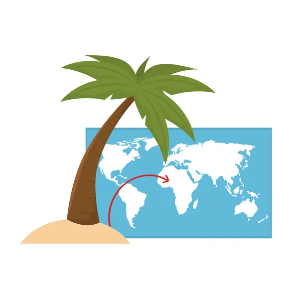 World map and palm tree — Stock Vector