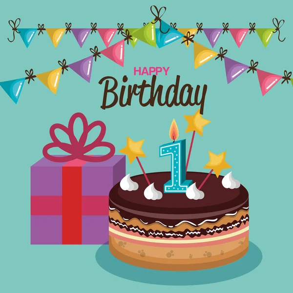Všechno nejlepší k narozeninám dort s číslem svíčka — Stockový vektor