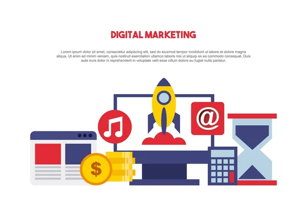 Ícones de linha set de marketing digital — Vetor de Stock