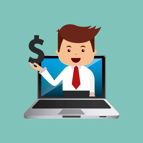 Succesvolle zakenman met laptop pictogram — Stockvector