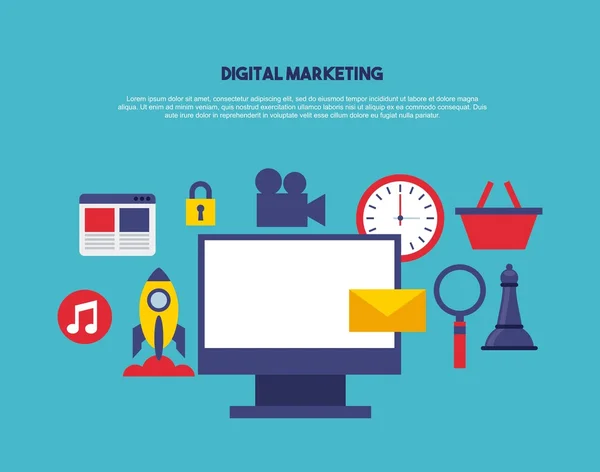 Iconos de línea de conjunto de marketing digital — Archivo Imágenes Vectoriales