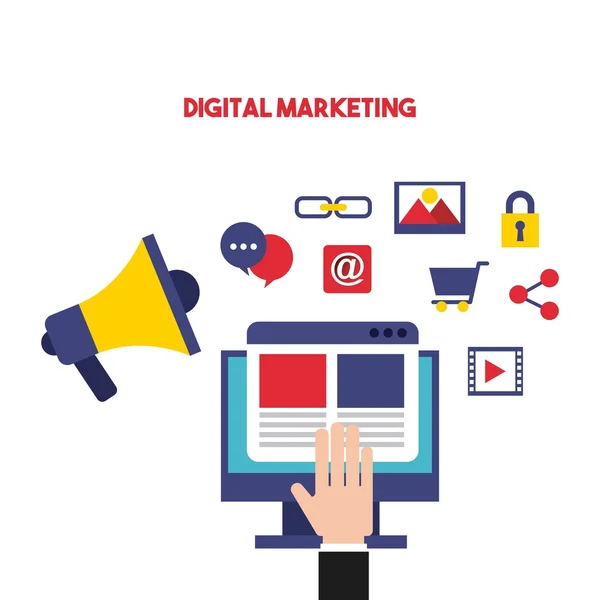Set icone della linea di marketing digitale — Vettoriale Stock